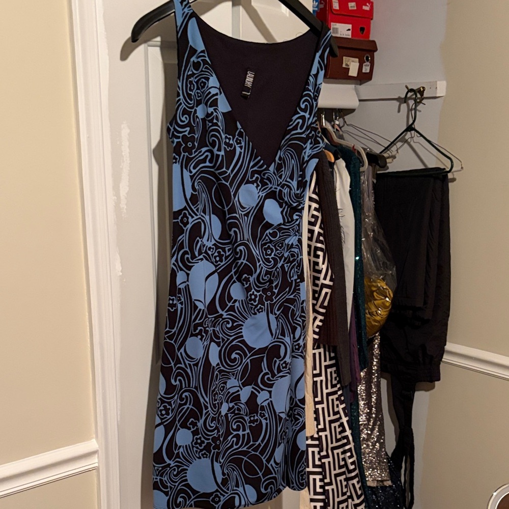Laundry By Shelli Segal Black and Blue Floral Midi Dress